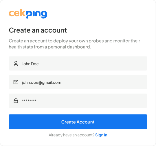 Create Your First Account Interface